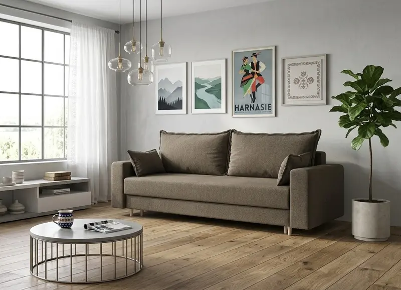 Sofa rozkładana Soreno D - duże spanie — wizualizacja wygenerowana z pomocą AI